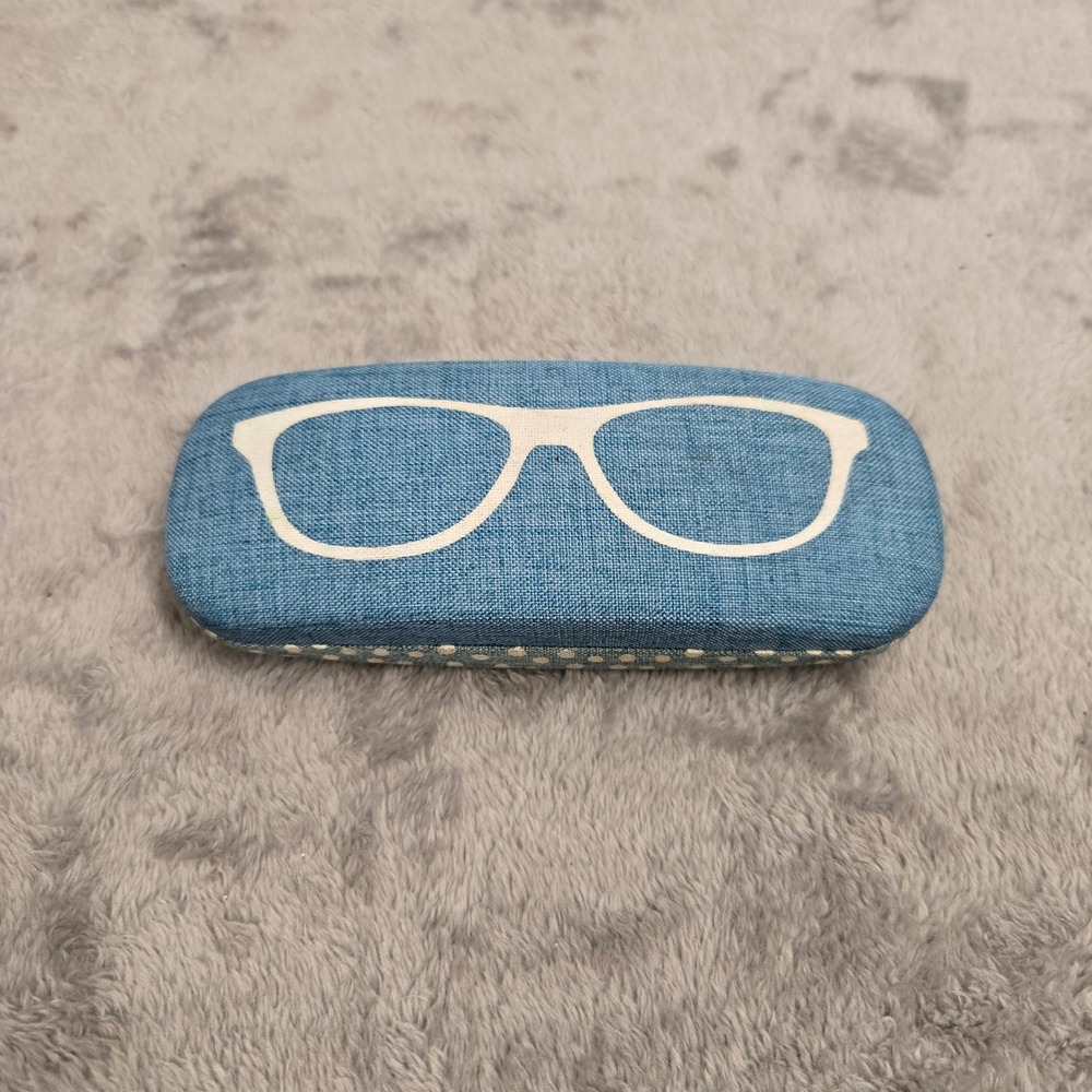 Blue Denim and Polka Dot Hard Shell Eyeglass Case with Glasses Graphic